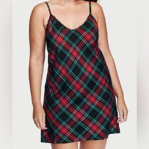 Victoria's Secret Red and Green Plaid Chemise V neck slip dress